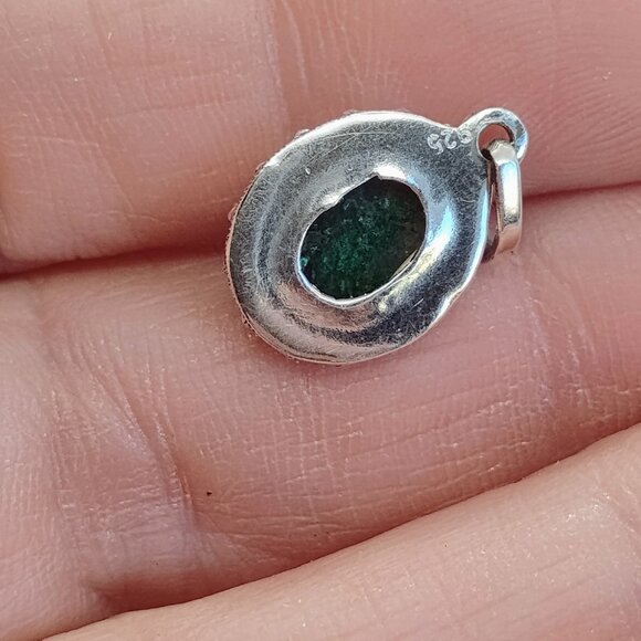 Sterling Silver Faceted Emerald Stud Earrings & Pendant Jewelry Set Dainty Boho - Picture 4 of 8